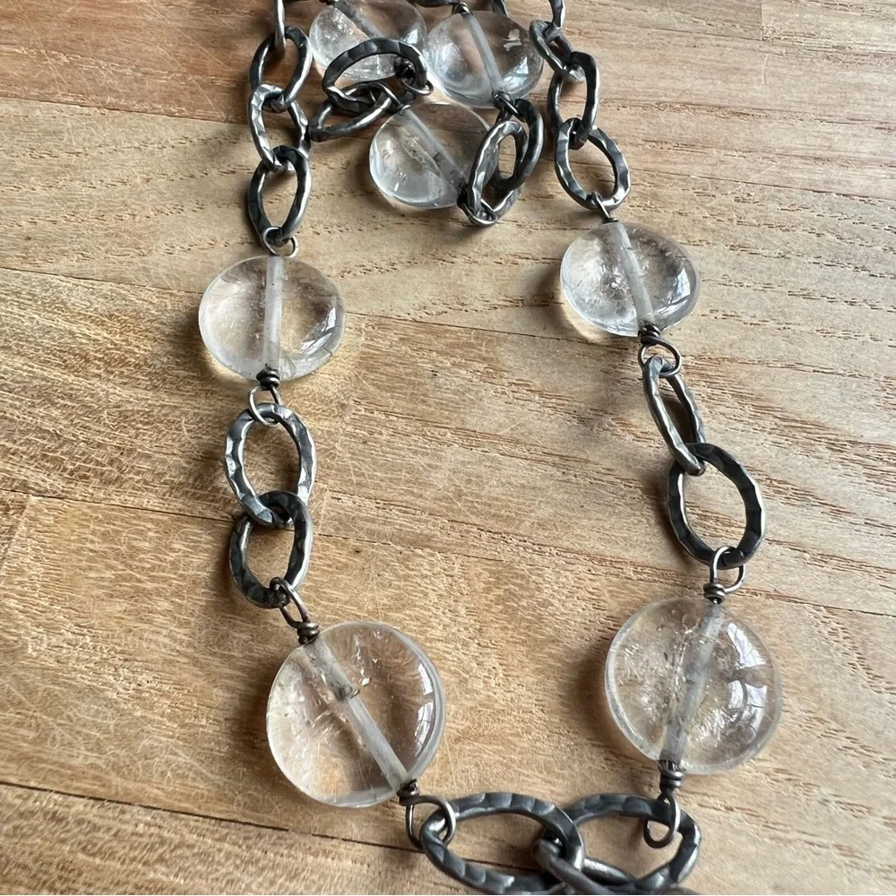 Simon Sebbag Sterling silver double strand chain necklace hammered silver